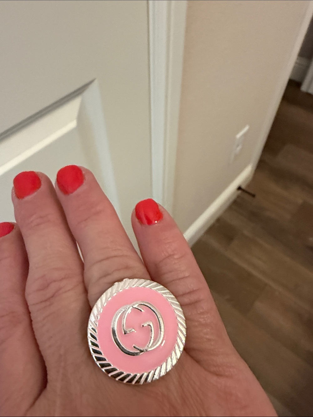 “Gucci Logo” Pink Enamel Double G Round Ring- Adjustable and custom made